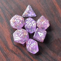 RPG Dice | "Gold Leaf" Purple & Silver | Set of 7