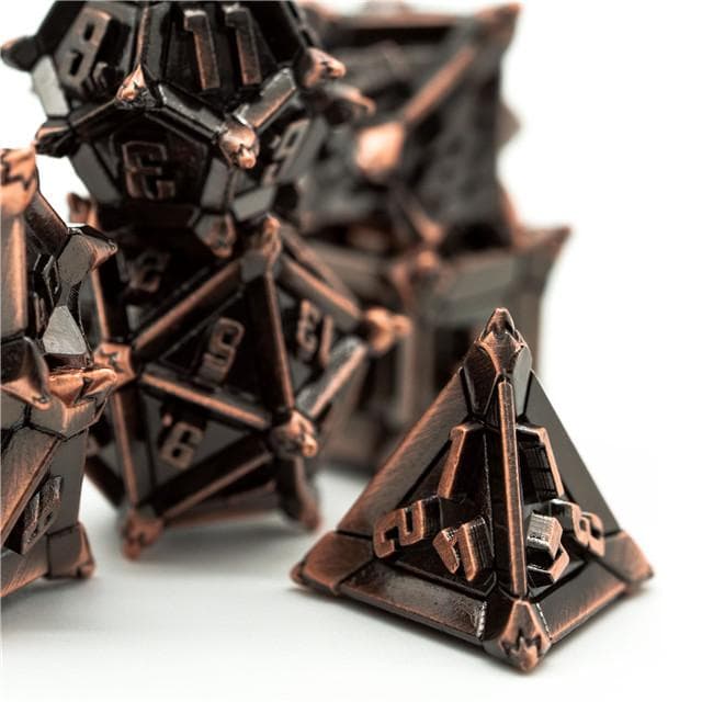Metal Dice | "Cruel Caltrops" Brushed Copper | Set of 7
