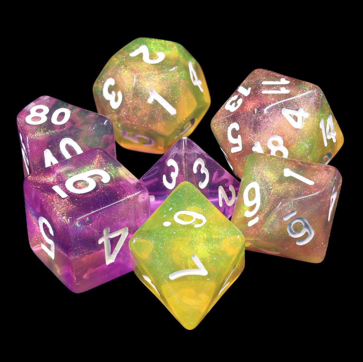 Polyhedral Dice Set | Acrylic | "Eldritch Blast" (White Ink) | Set of 7 (D0077)