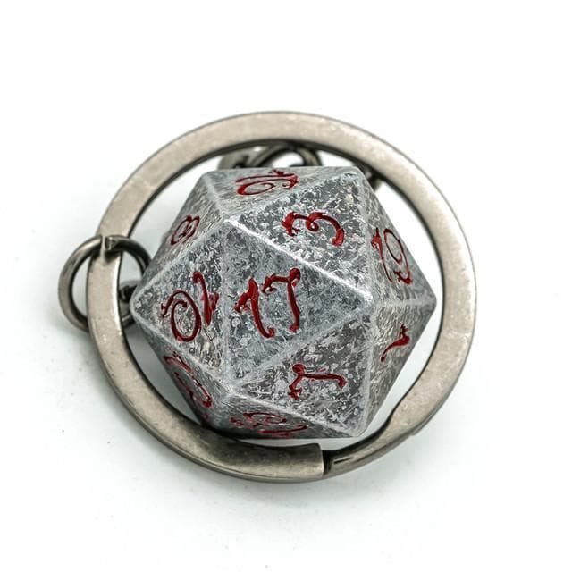 Weathered Silver d20 Dice Keychain | Red Ink Dragon