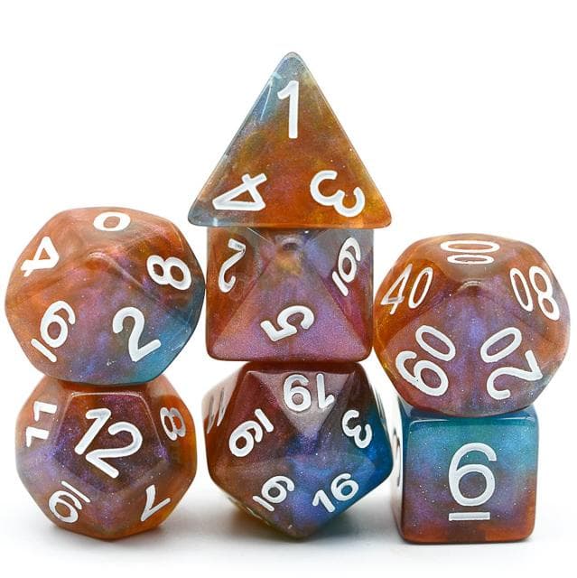 Polyhedral Dice Set | Acrylic | Galaxy Blue & Copper | Set of 7 (D0107)