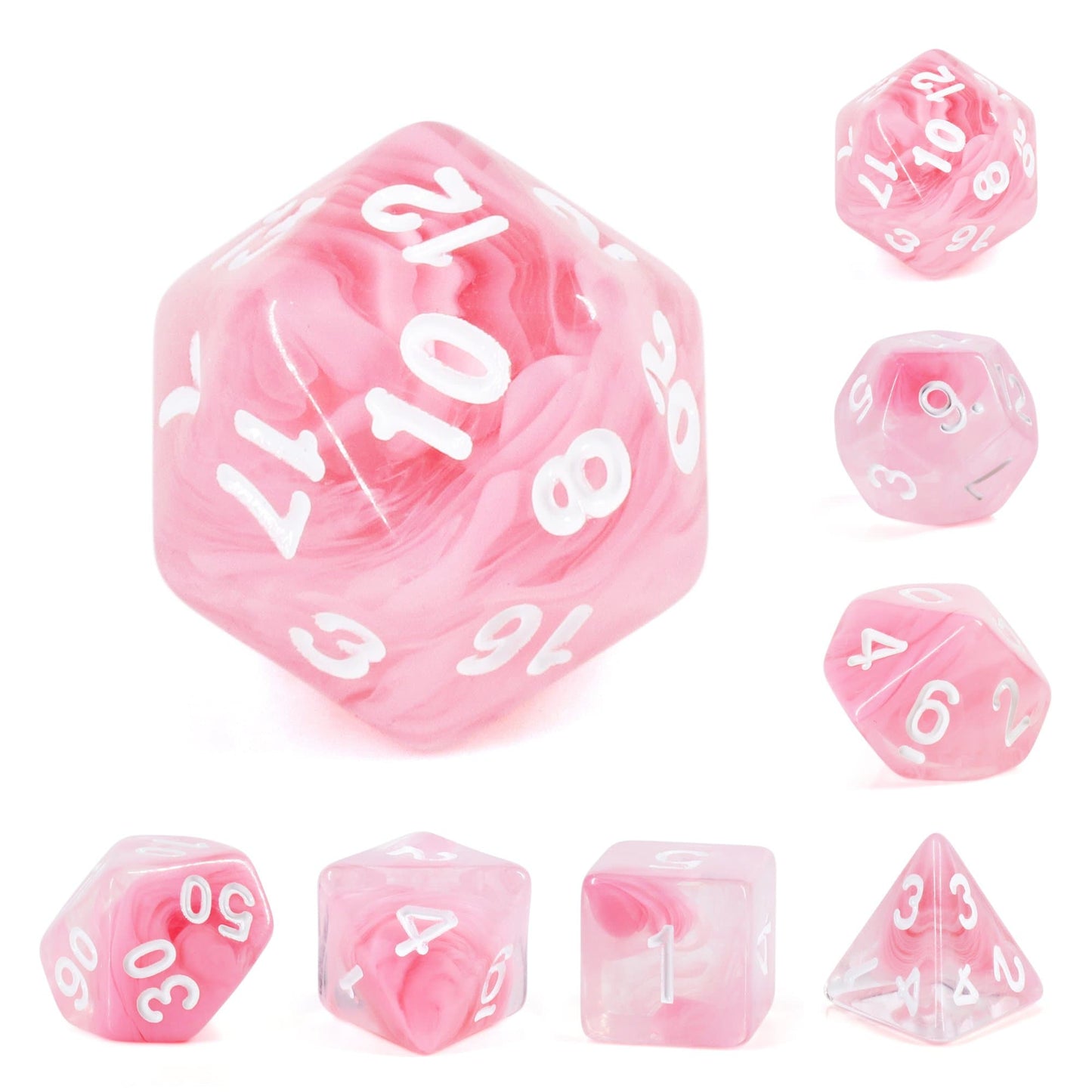 RPG Dice | "Pink Rose" | Set of 7