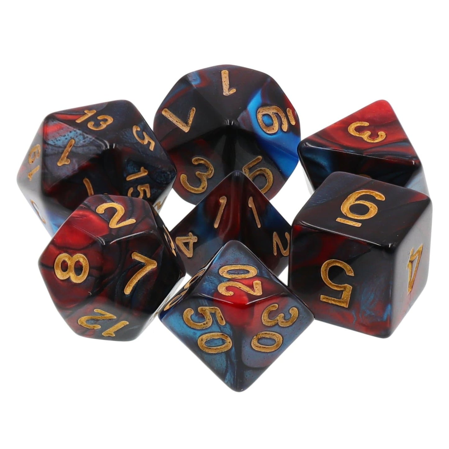 Polyhedral Dice Set | Acrylic | "Marvel" Blend Red Dark Blue | Set of 7 (D0154)