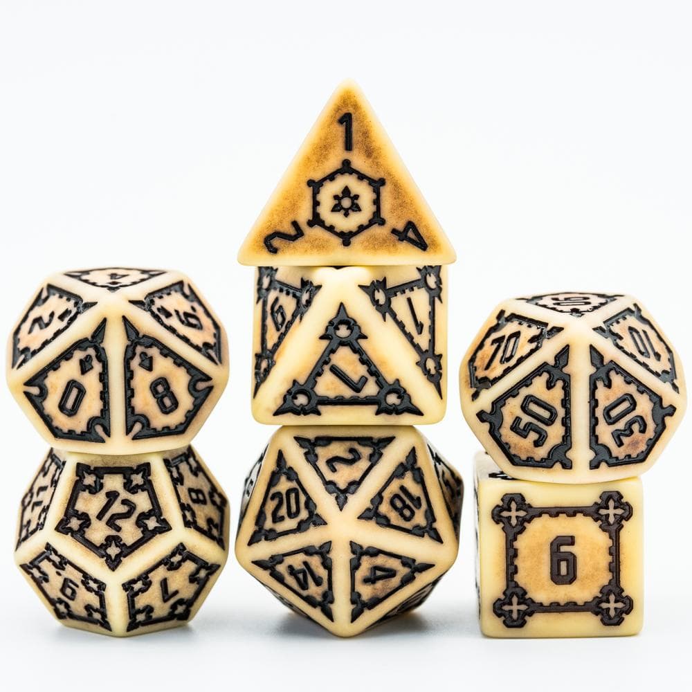 Large RPG Dice | "Chunky Castle" Ancient Bone | Set of 7