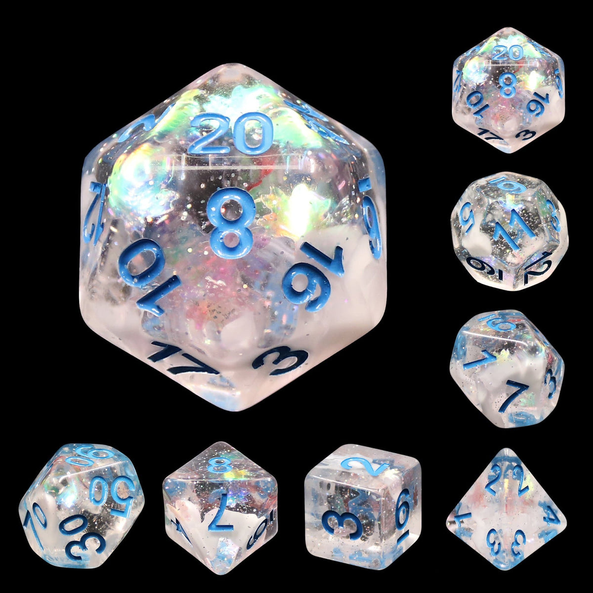 Polyhedral Dice Set | Resin | "Furious Blizzard" (Blue Ink) | Set of 7 (D0023)