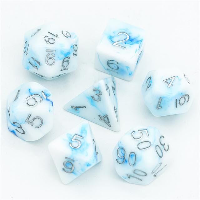 Polyhedral Dice Set | Acrylic | "Blue Marble" | Set of 7 (D0110)