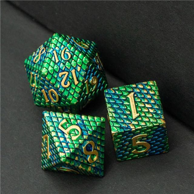 Metal Dice | Dragon Scale Green/Teal | Set of 7