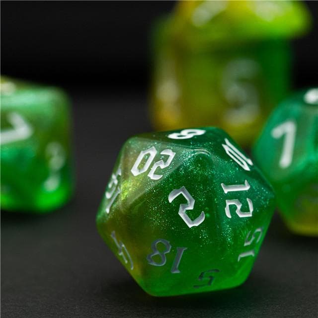 Polyhedral Dice Set | Acrylic | "Citrus Thorns" White Ink | Set of 7 (D0291)