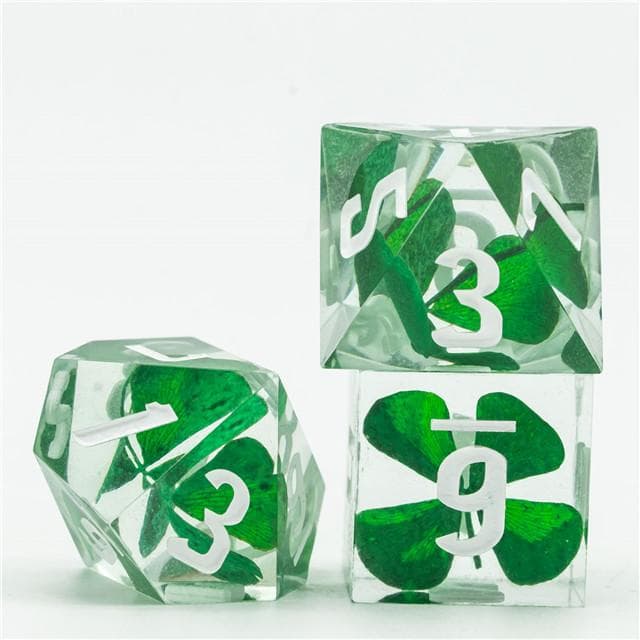 Polyhedral Dice Set | Resin | "Lucky Clover" (Sharp Edged) | Set of 7 (D0206)