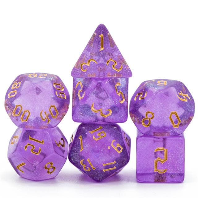 RPG Dice | "Amethyst Thorns" Gold Ink | Set of 7