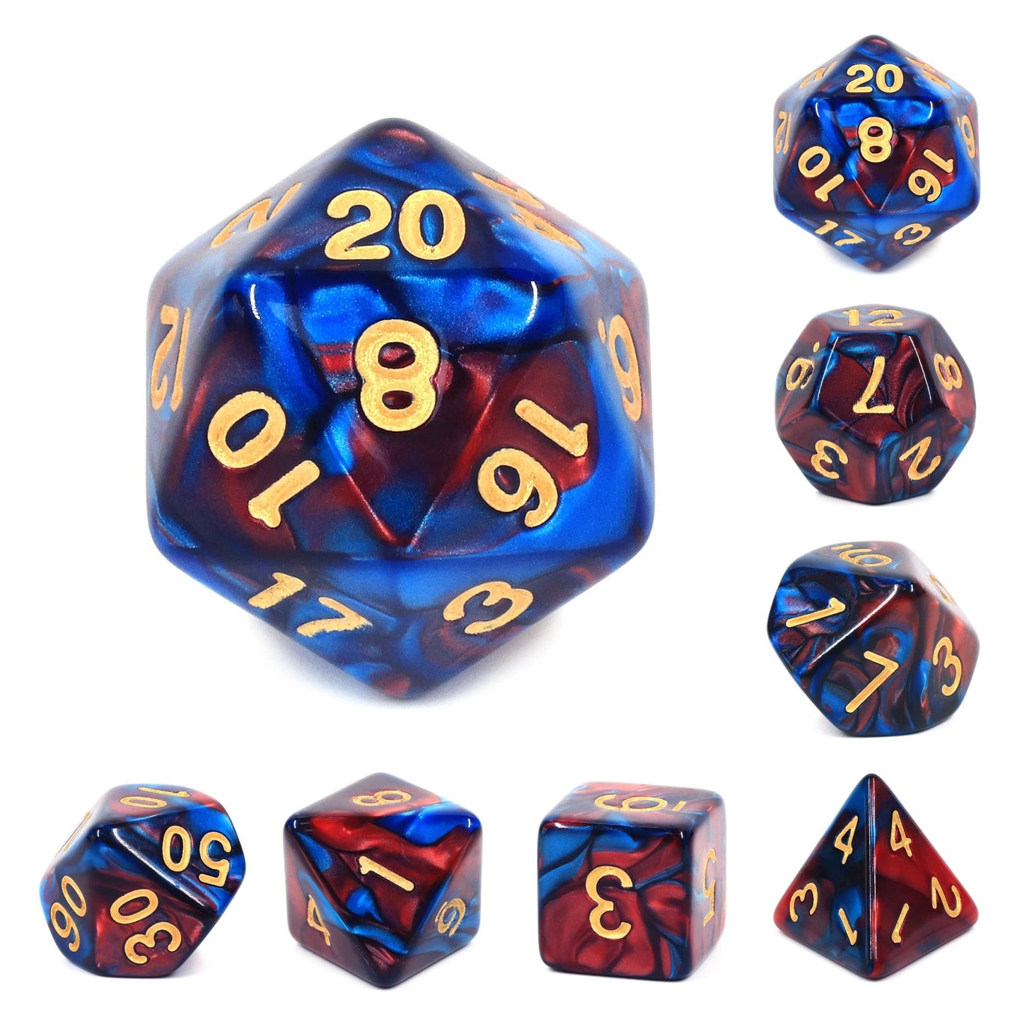 Polyhedral Dice Set | Acrylic | "Marvel" Blend Red Dark Blue | Set of 7 (D0154)