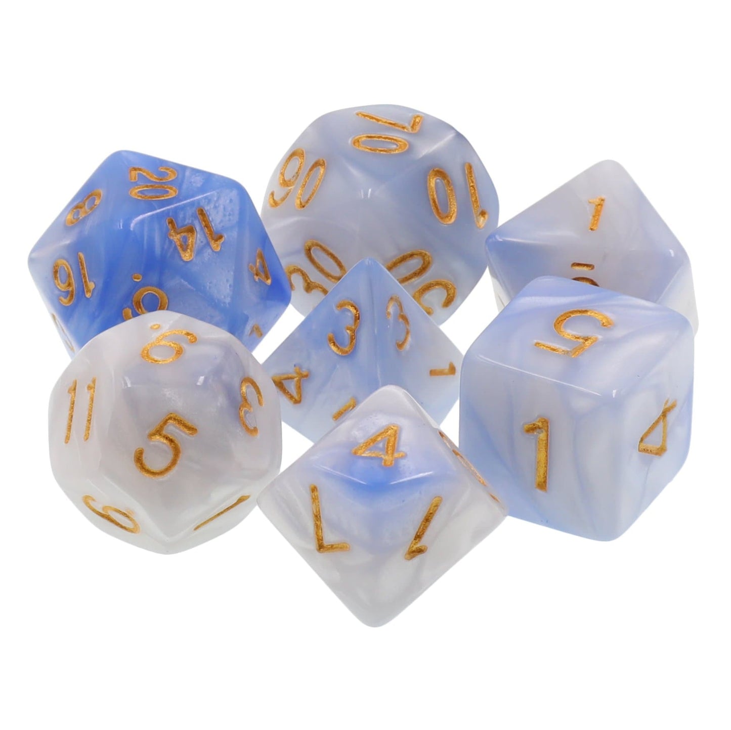 RPG Dice | "Cirrus" Blend Light Blue White | Set of 7