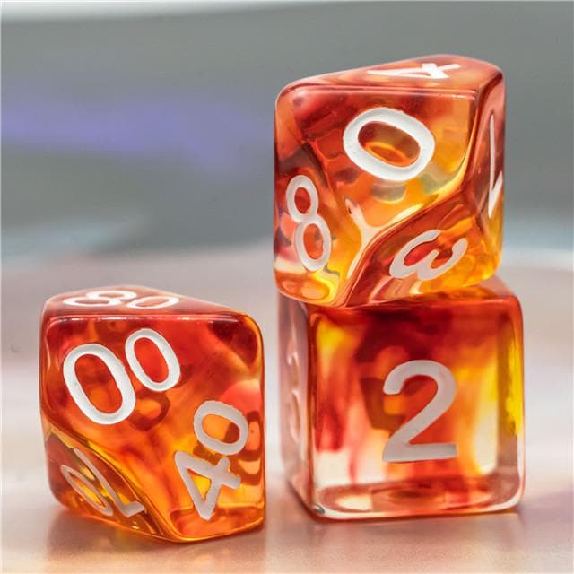 Polyhedral Dice Set | Resin | "Stained Glass" Red & Yellow | Set of 7 (D0063)