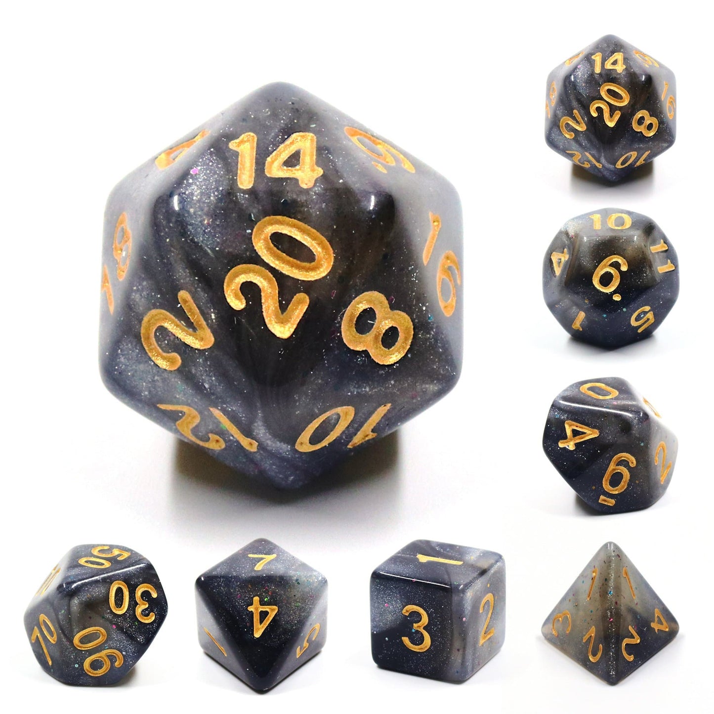 RPG Dice | "Silent Starfield" Gold Ink | Set of 7