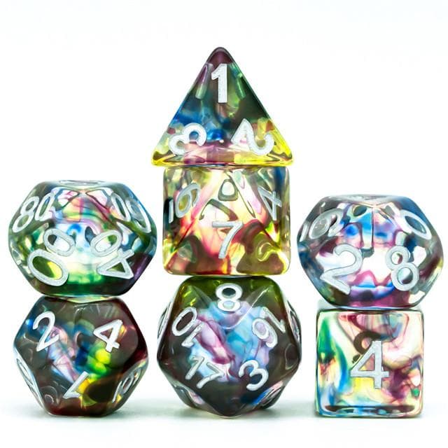 Polyhedral Dice Set | Resin | "Stained Glass" Purple & Blue | Set of 7 (D0145)