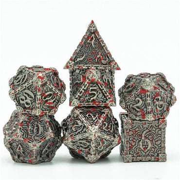 Metal Dice | "Bloodied Dagger" Brushed Silver | Set of 7