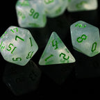 Polyhedral Dice Set | Acrylic | "Moonstone Thorns" Green Ink | Set of 7 (D0123)