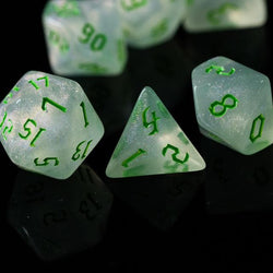 RPG Dice | "Moonstone Thorns" Green Ink | Set of 7