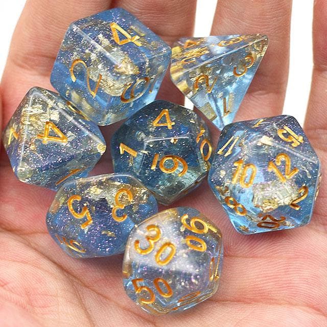 RPG Dice - Blue "Gold Leaf" - Set of 7
