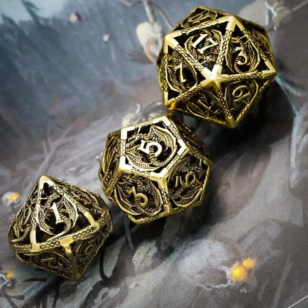 Metal Dice | Hollow "Dragon" Bronze | Set of 7