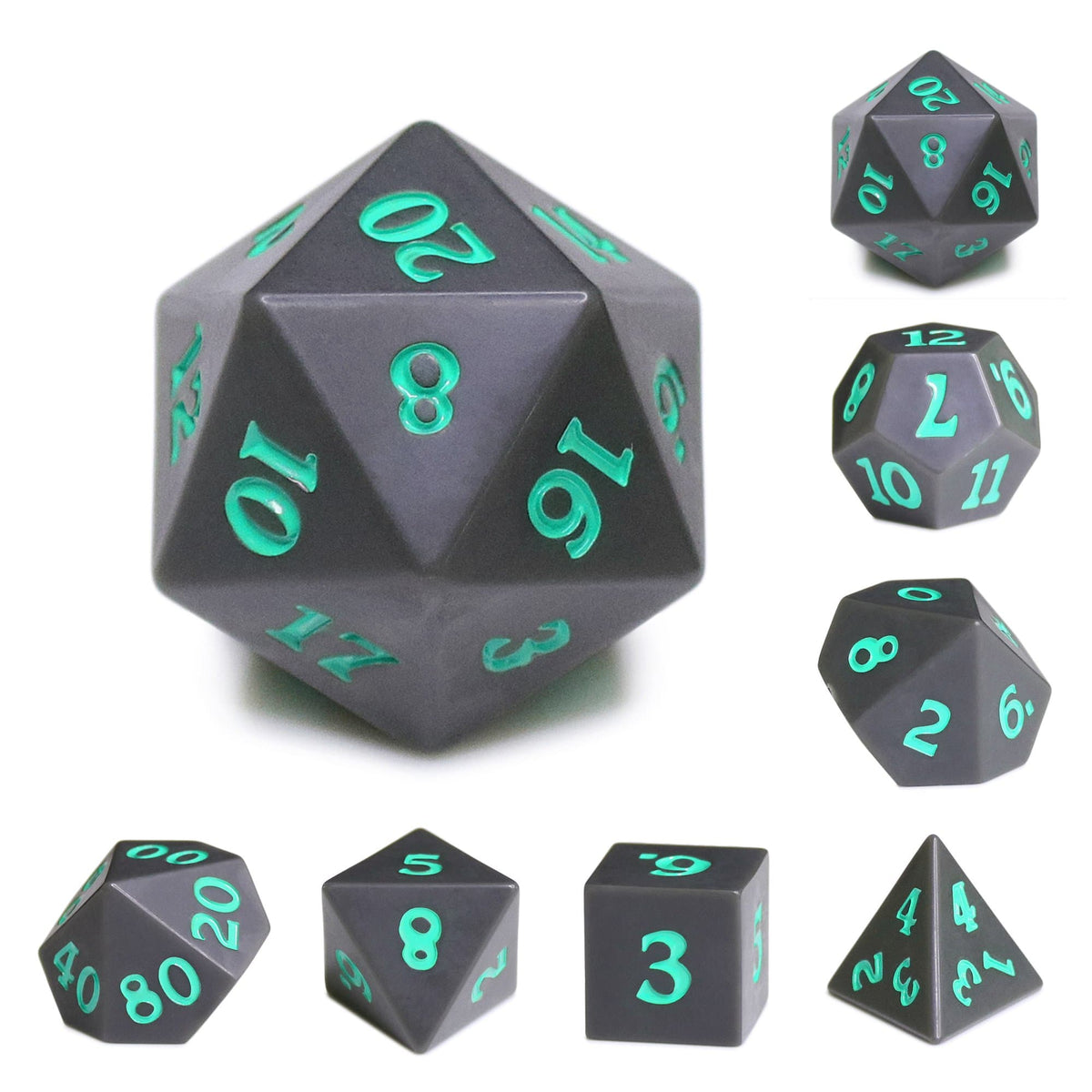 RPG Dice | Slate w/ Teal Ink (Sharp Edged) | Set of 7