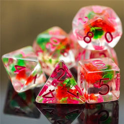 RPG Dice | "Suspended Flower" Red & Green | Set of 7