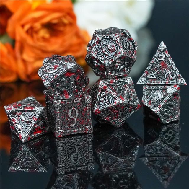 Metal Dice | "Bloodied Dagger" Brushed Silver | Set of 7