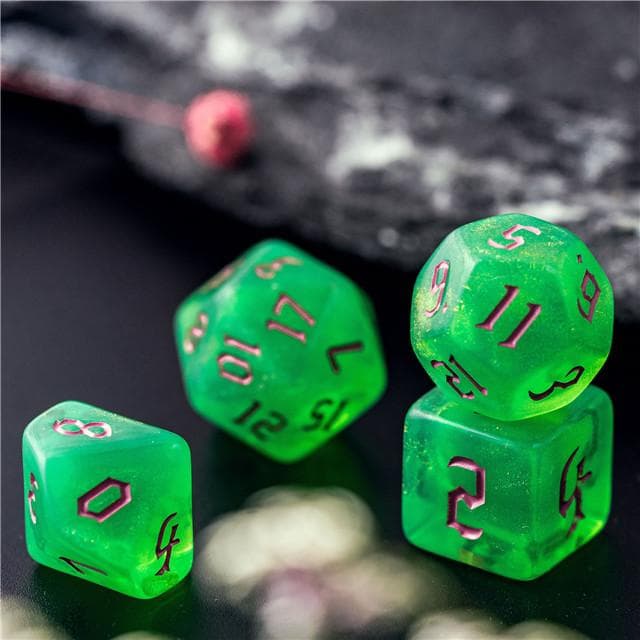 Polyhedral Dice Set | Acrylic | "Toxic Thorns" Magenta Ink | Set of 7 (D0185)