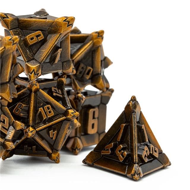 Metal Dice | "Cruel Caltrops" Brushed Golden | Set of 7