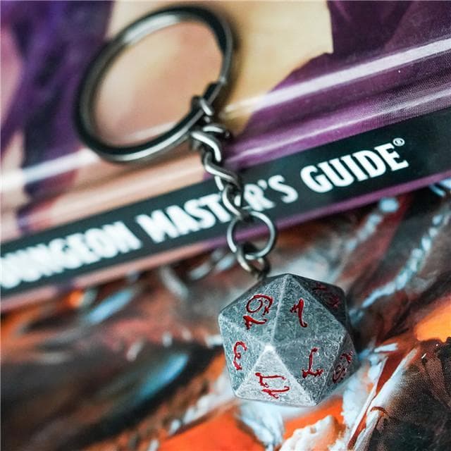 Weathered Silver d20 Dice Keychain | Red Ink Dragon