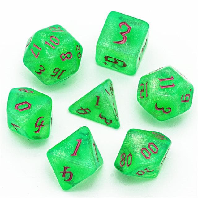 Polyhedral Dice Set | Acrylic | "Toxic Thorns" Magenta Ink | Set of 7 (D0185)
