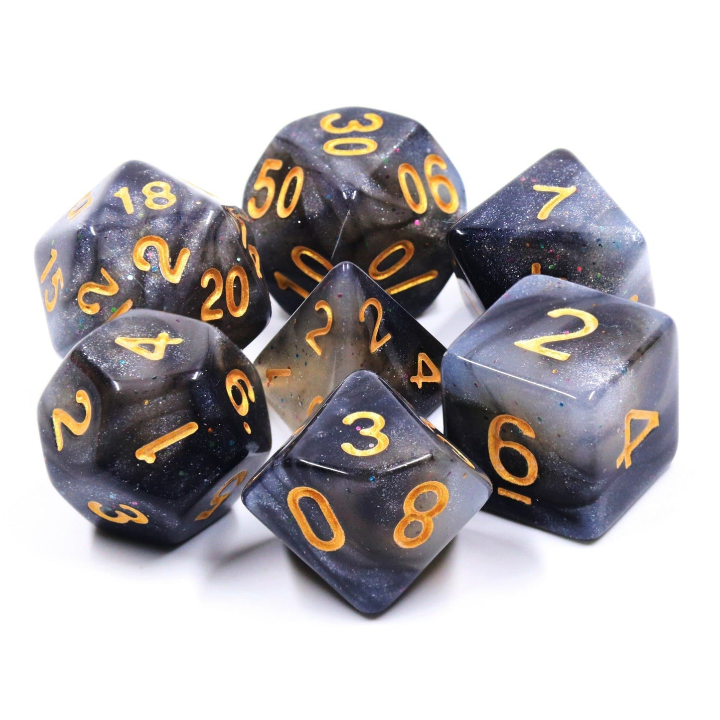 RPG Dice | "Silent Starfield" Gold Ink | Set of 7