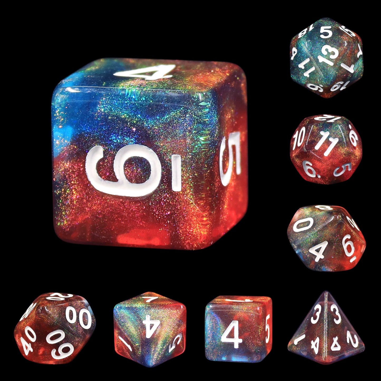 RPG Dice | "Fire and Ice" (White Ink) | Set of 7