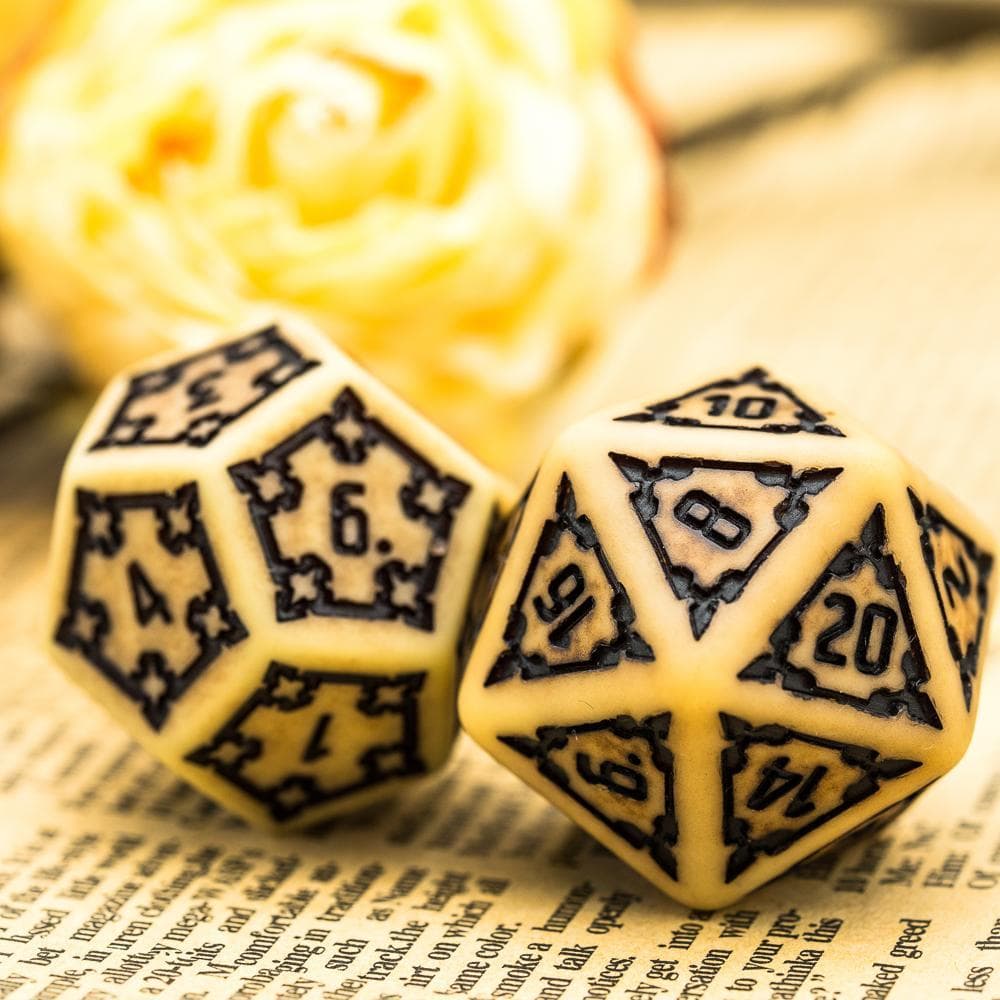 Large RPG Dice | "Chunky Castle" Ancient Bone | Set of 7