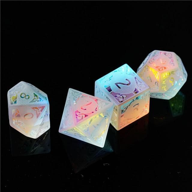 Polyhedral Dice Set | Crystal | Rainbow Frosted w/ Celtic Knot | Set of 7 (D0214)
