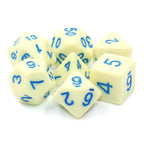 Polyhedral Dice Set | Acrylic | Pastel Eggshell (Blue Ink) | Set of 7 (D0144)