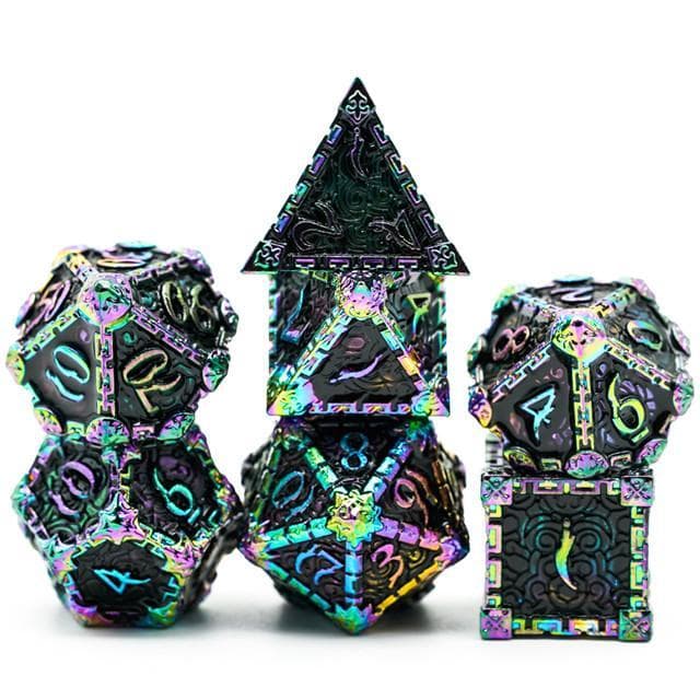 Metal Dice | "Dagger of Venom" Rainbow Black | Set of 7
