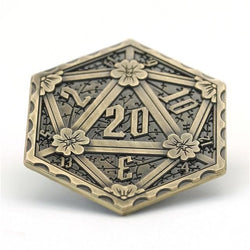 d2 | Metal d20 Coin | "Flowers" Bronze
