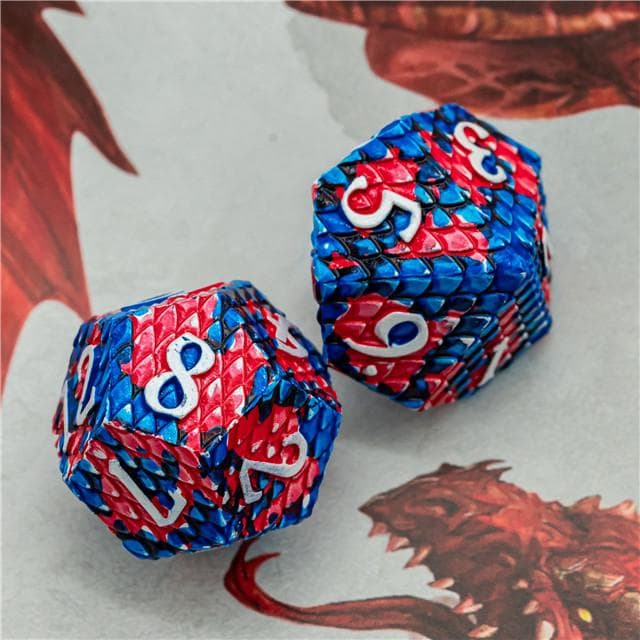 Metal Dice | Dragon Scale Red/Blue | Set of 7
