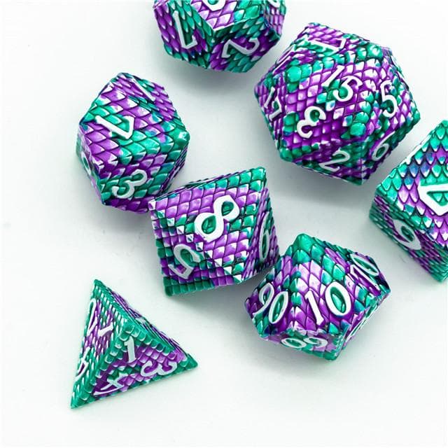 Metal Dice | Dragon Scale Purple/Teal | Set of 7