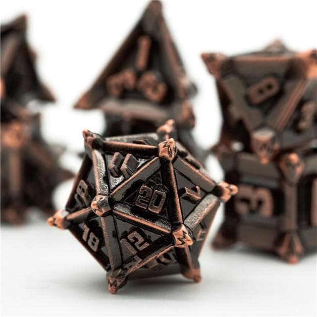 Metal Dice | "Cruel Caltrops" Brushed Copper | Set of 7