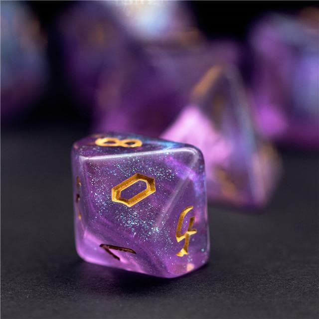 RPG Dice | "Amethyst Thorns" Gold Ink | Set of 7
