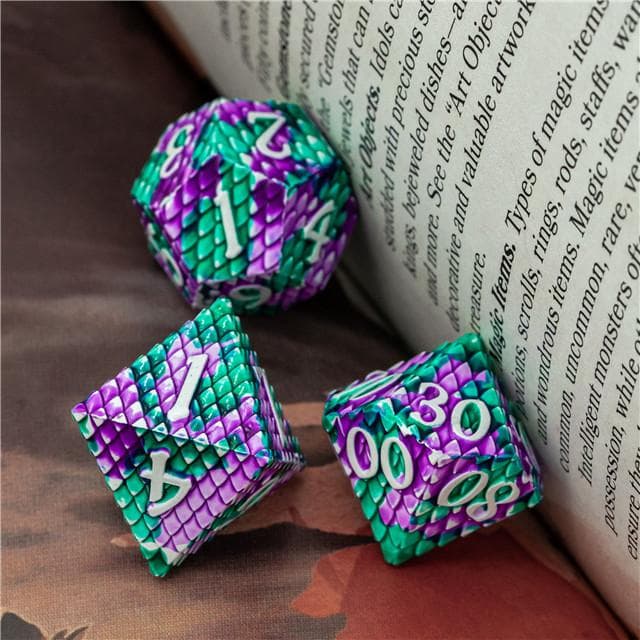 Metal Dice | Dragon Scale Purple/Teal | Set of 7