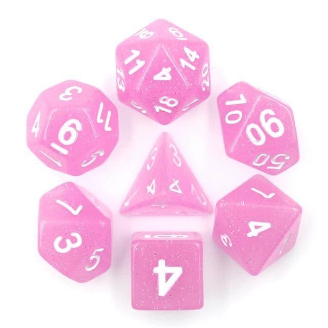 Polyhedral Dice Set | Acrylic | Translucent Glitter Light Pink | Set of 7 (D0153)