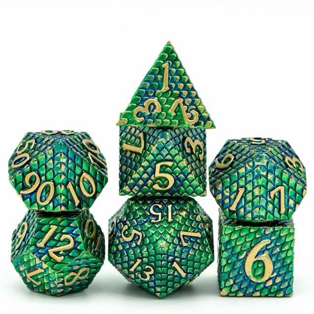 Metal Dice | Dragon Scale Green/Teal | Set of 7