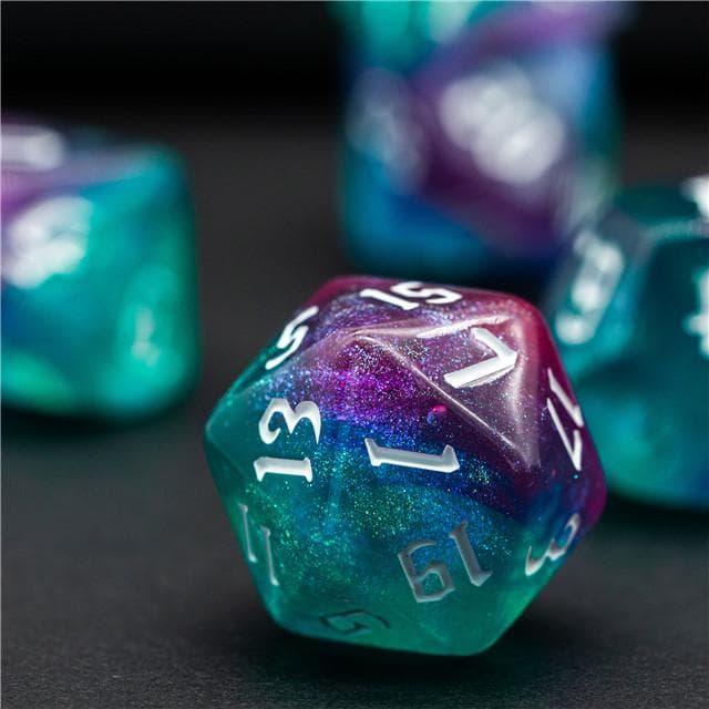 RPG Dice | "Aurora Thorns" White Ink | Set of 7