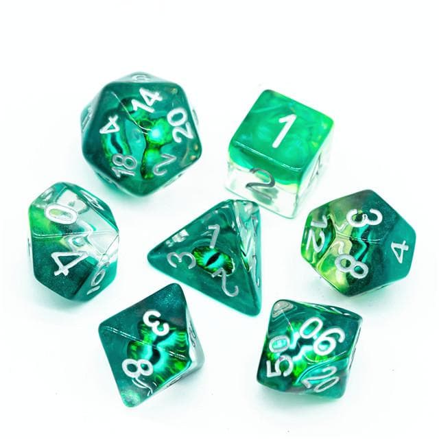 Polyhedral Dice Set | Resin | "Forest Dragon's Eye" | Set of 7 (D0114)