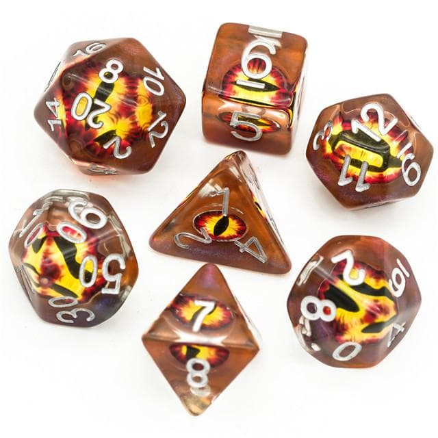Polyhedral Dice Set | Resin | "Fire Dragon's Eye" | Set of 7 (D0115)