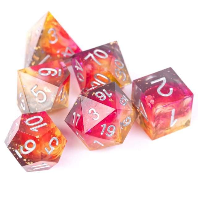 RPG Dice | "Passionfruit Sparkle" (Sharp Edged) | Set of 7