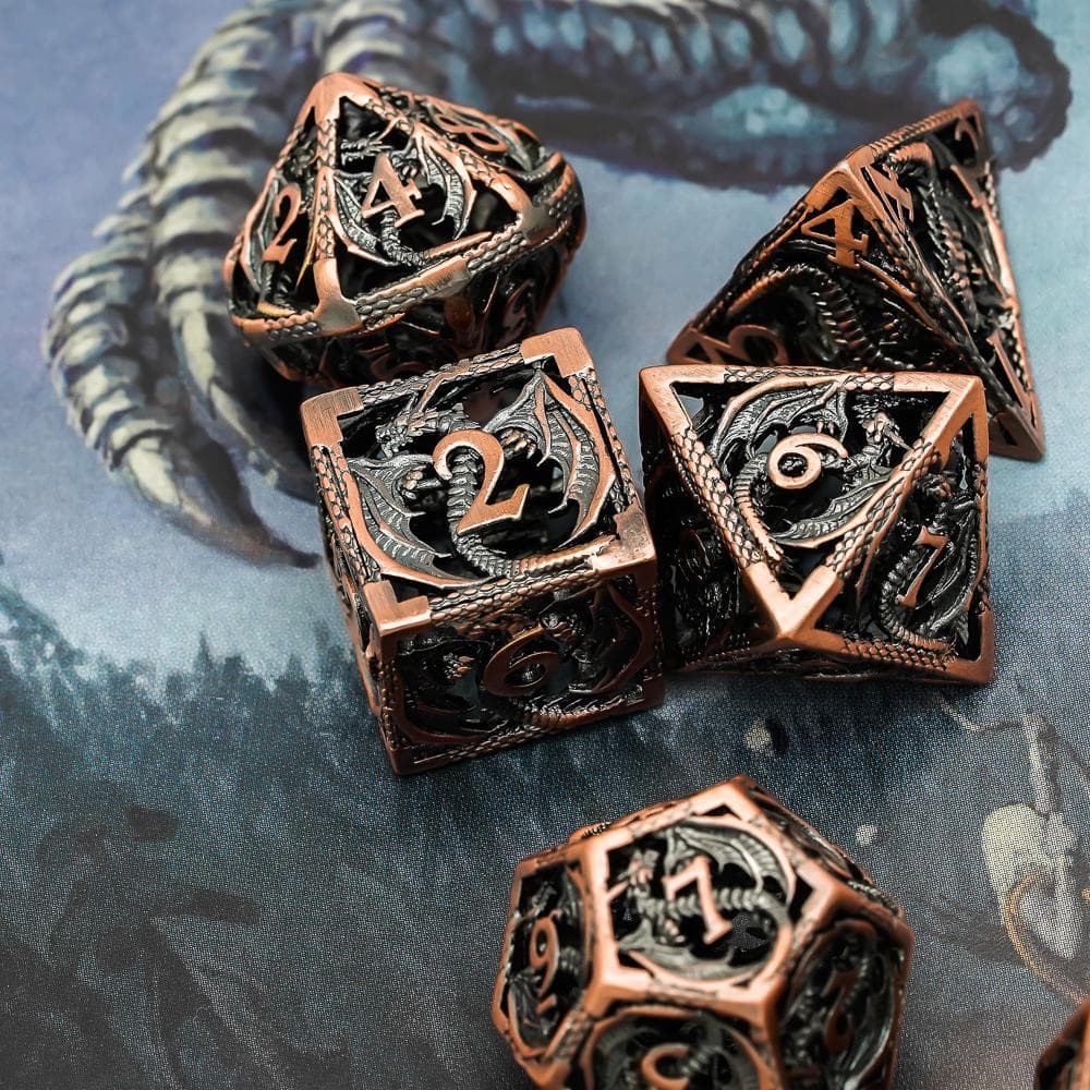 Metal Dice | Hollow "Dragon" Copper | Set of 7
